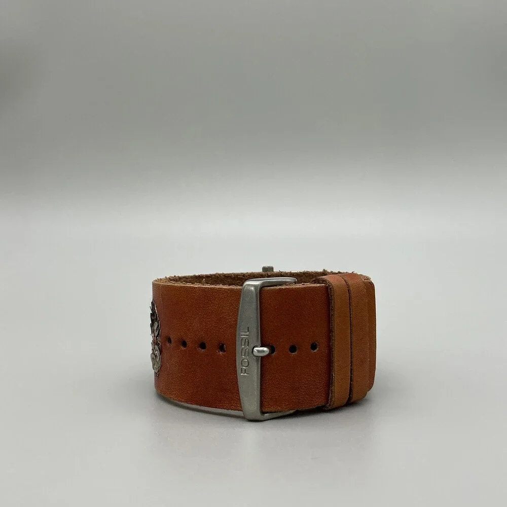 Fossil Womens Watch 30mm Cream Dial Brown Leather Floral Sequin Band New Battery